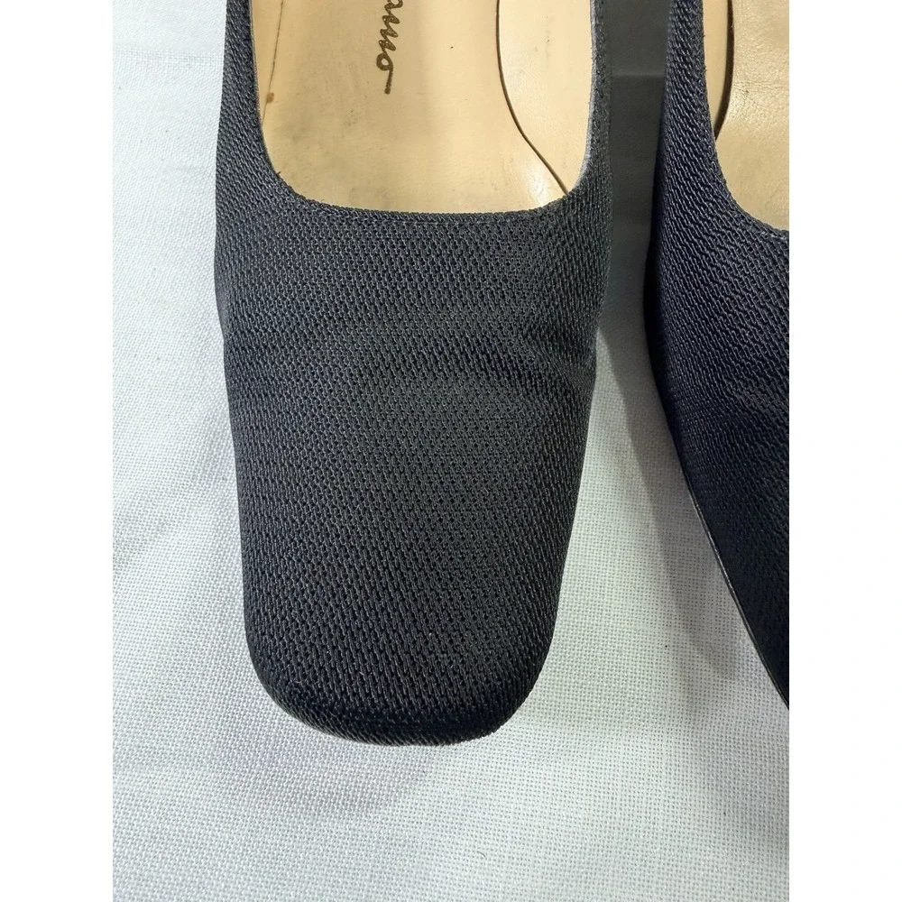 Vintage Ferragamo Fabric Pumps Black Square Toe Heels Italy 7 B Tours